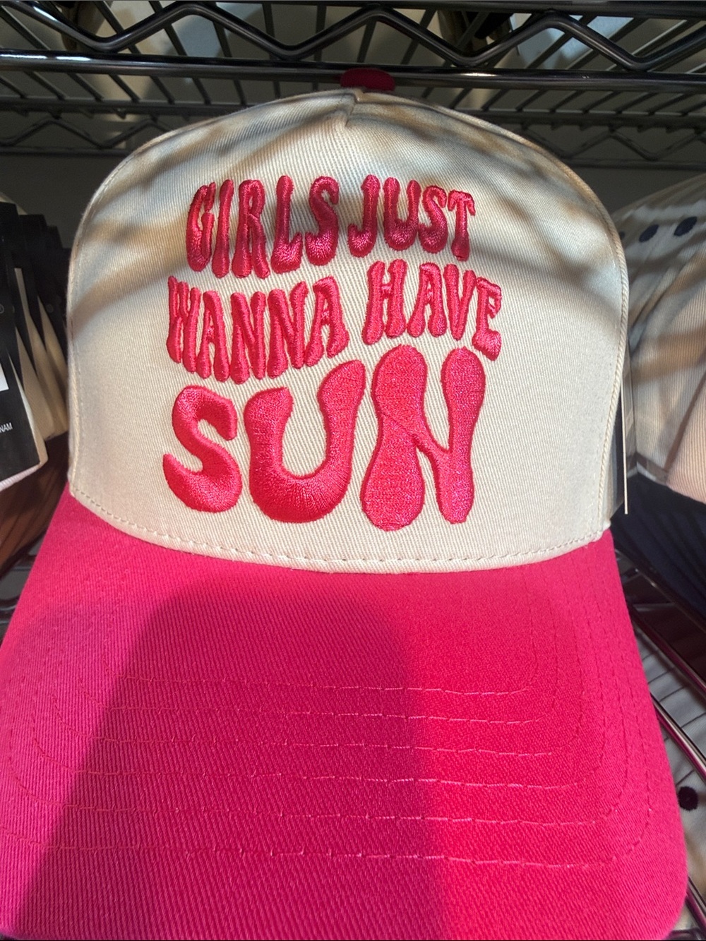 Girls Just Wanna Have Sun Beige & Hot Pink Trucker Hat